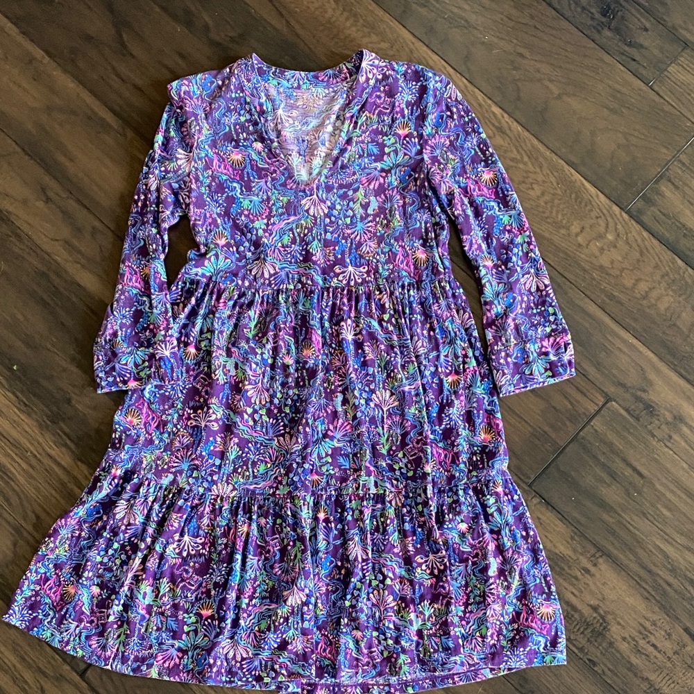 Lilly Pulitzer Floral Purple Long Sleeve Dress